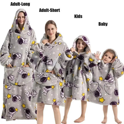 Adults Kids Baby Blankets Cute Animal Oversized Warm Fleece Giant TV Blanket with Sleeves Pullover Super Long Hoodies Sweatshirt