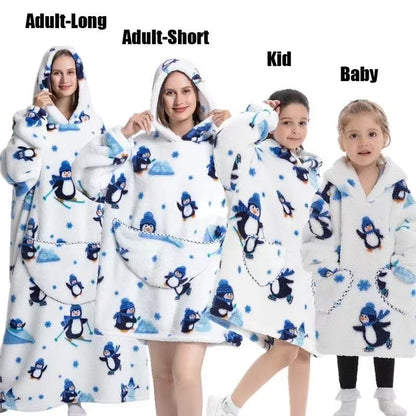 Adults Kids Baby Blankets Cute Animal Oversized Warm Fleece Giant TV Blanket with Sleeves Pullover Super Long Hoodies Sweatshirt