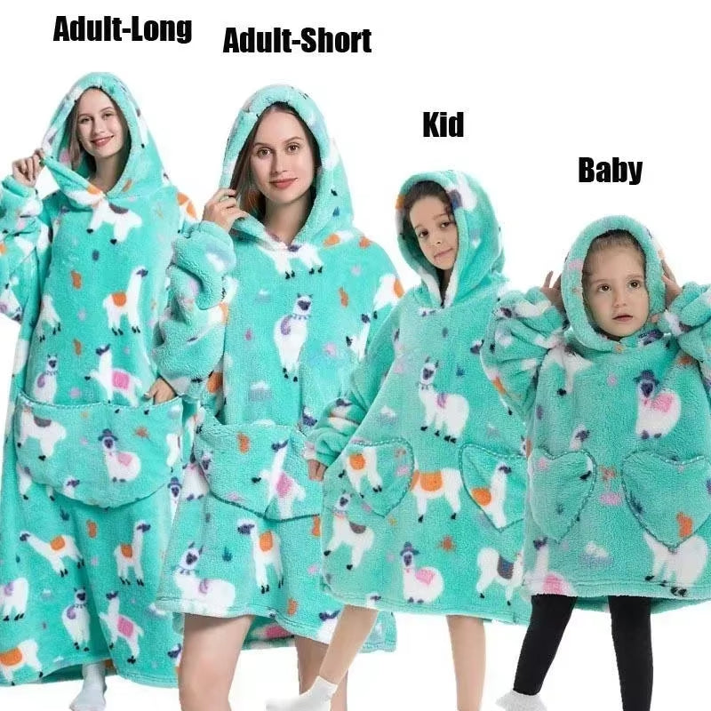 Adults Kids Baby Blankets Cute Animal Oversized Warm Fleece Giant TV Blanket with Sleeves Pullover Super Long Hoodies Sweatshirt