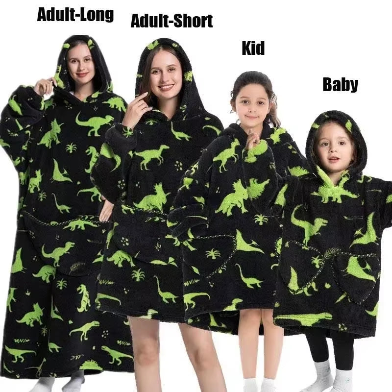 Adults Kids Baby Blankets Cute Animal Oversized Warm Fleece Giant TV Blanket with Sleeves Pullover Super Long Hoodies Sweatshirt