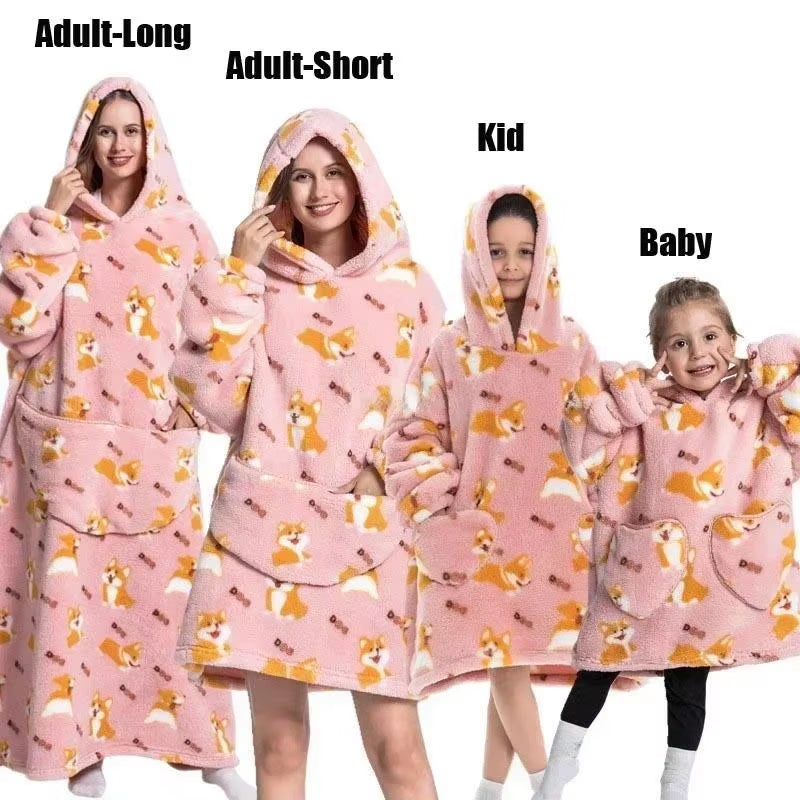 Adults Kids Baby Blankets Cute Animal Oversized Warm Fleece Giant TV Blanket with Sleeves Pullover Super Long Hoodies Sweatshirt