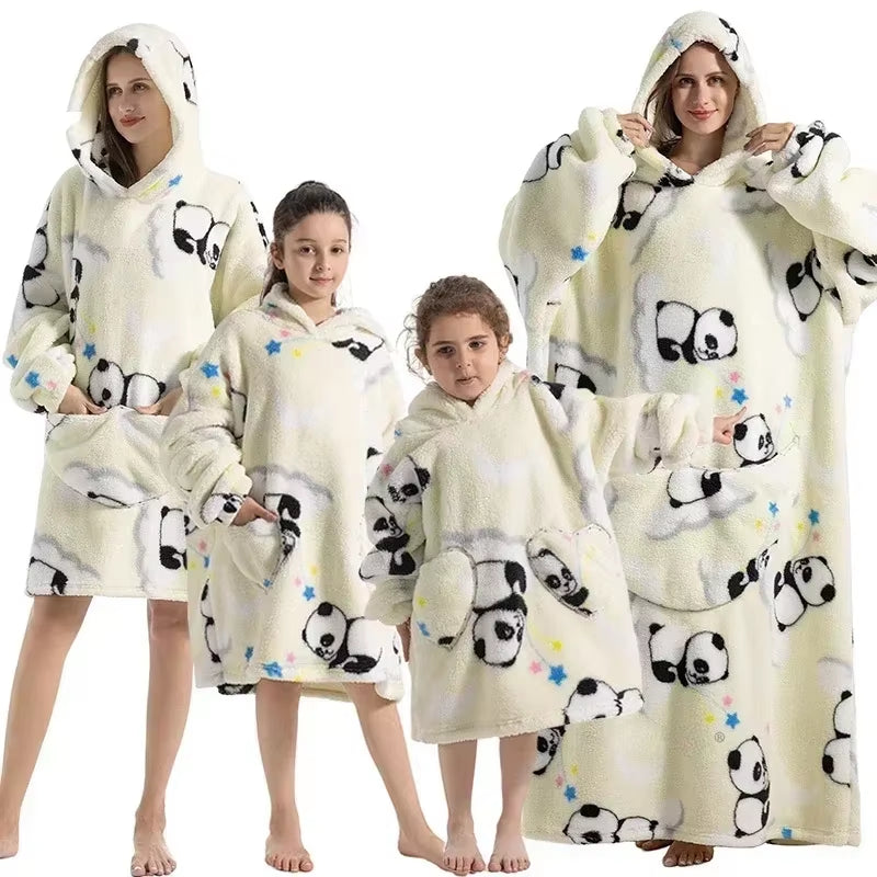 Adults Kids Baby Blankets Cute Animal Oversized Warm Fleece Giant TV Blanket with Sleeves Pullover Super Long Hoodies Sweatshirt