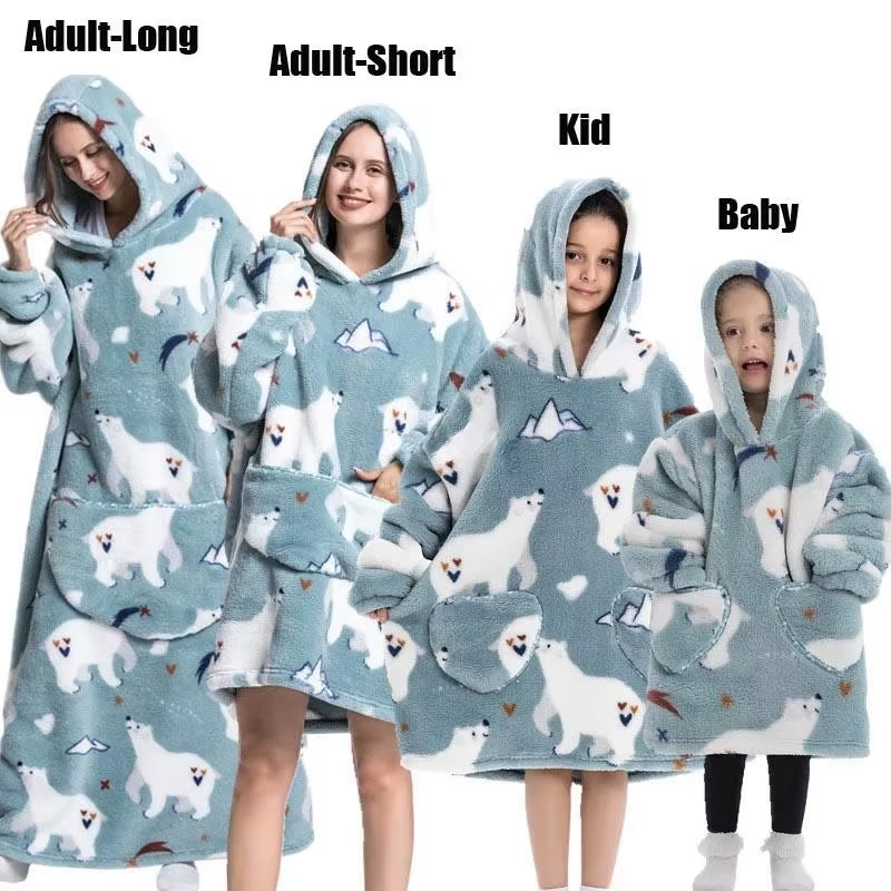 Adults Kids Baby Blankets Cute Animal Oversized Warm Fleece Giant TV Blanket with Sleeves Pullover Super Long Hoodies Sweatshirt