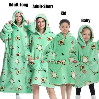 Adults Kids Baby Blankets Cute Animal Oversized Warm Fleece Giant TV Blanket with Sleeves Pullover Super Long Hoodies Sweatshirt