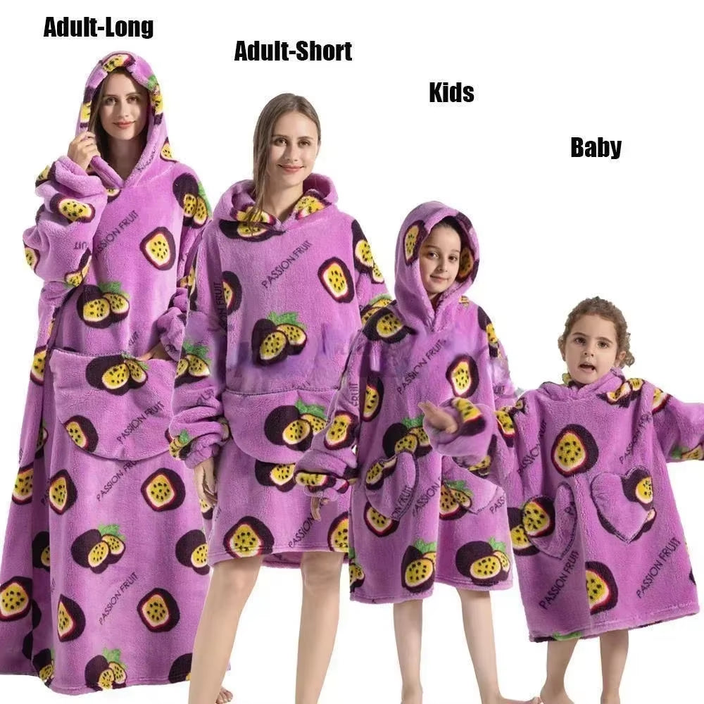 Adults Kids Baby Blankets Cute Animal Oversized Warm Fleece Giant TV Blanket with Sleeves Pullover Super Long Hoodies Sweatshirt