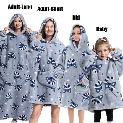 Adults Kids Baby Blankets Cute Animal Oversized Warm Fleece Giant TV Blanket with Sleeves Pullover Super Long Hoodies Sweatshirt