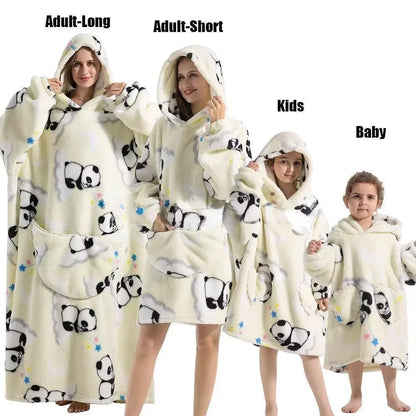 Adults Kids Baby Blankets Cute Animal Oversized Warm Fleece Giant TV Blanket with Sleeves Pullover Super Long Hoodies Sweatshirt