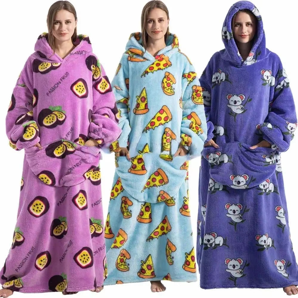 Adults Kids Baby Blankets Cute Animal Oversized Warm Fleece Giant TV Blanket with Sleeves Pullover Super Long Hoodies Sweatshirt