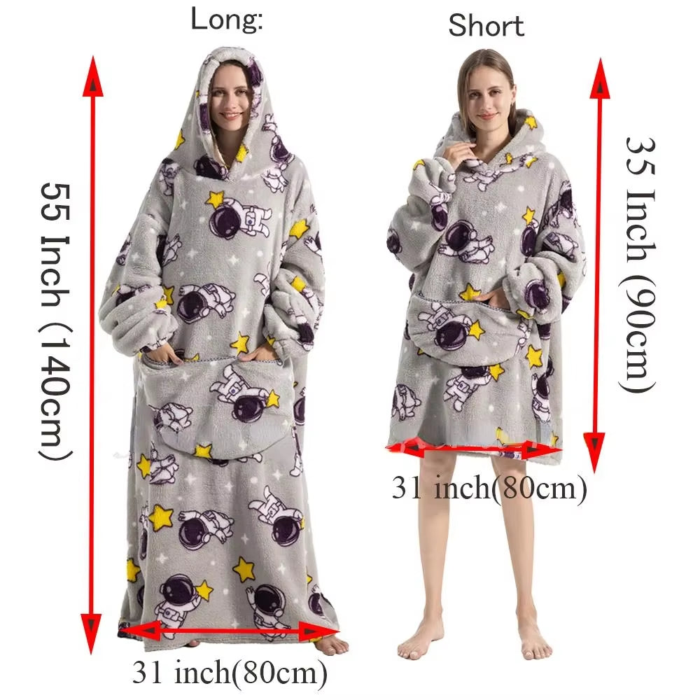 Adults Kids Baby Blankets Cute Animal Oversized Warm Fleece Giant TV Blanket with Sleeves Pullover Super Long Hoodies Sweatshirt