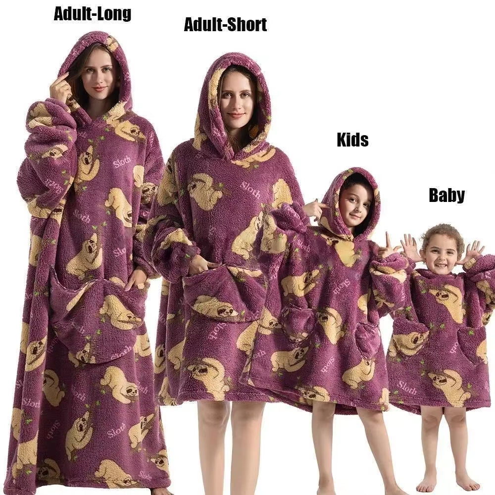 Adults Kids Baby Blankets Cute Animal Oversized Warm Fleece Giant TV Blanket with Sleeves Pullover Super Long Hoodies Sweatshirt